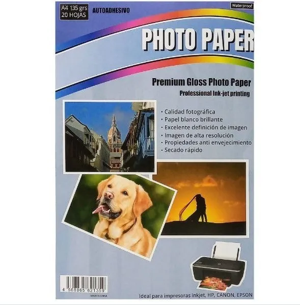 PAPEL GLOSSY PHOTO PAPER A4  135g. 20hjs.AUTOADHESIVO       